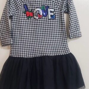 Pippa and Julie Black and White Checkered Dress with Love Patch